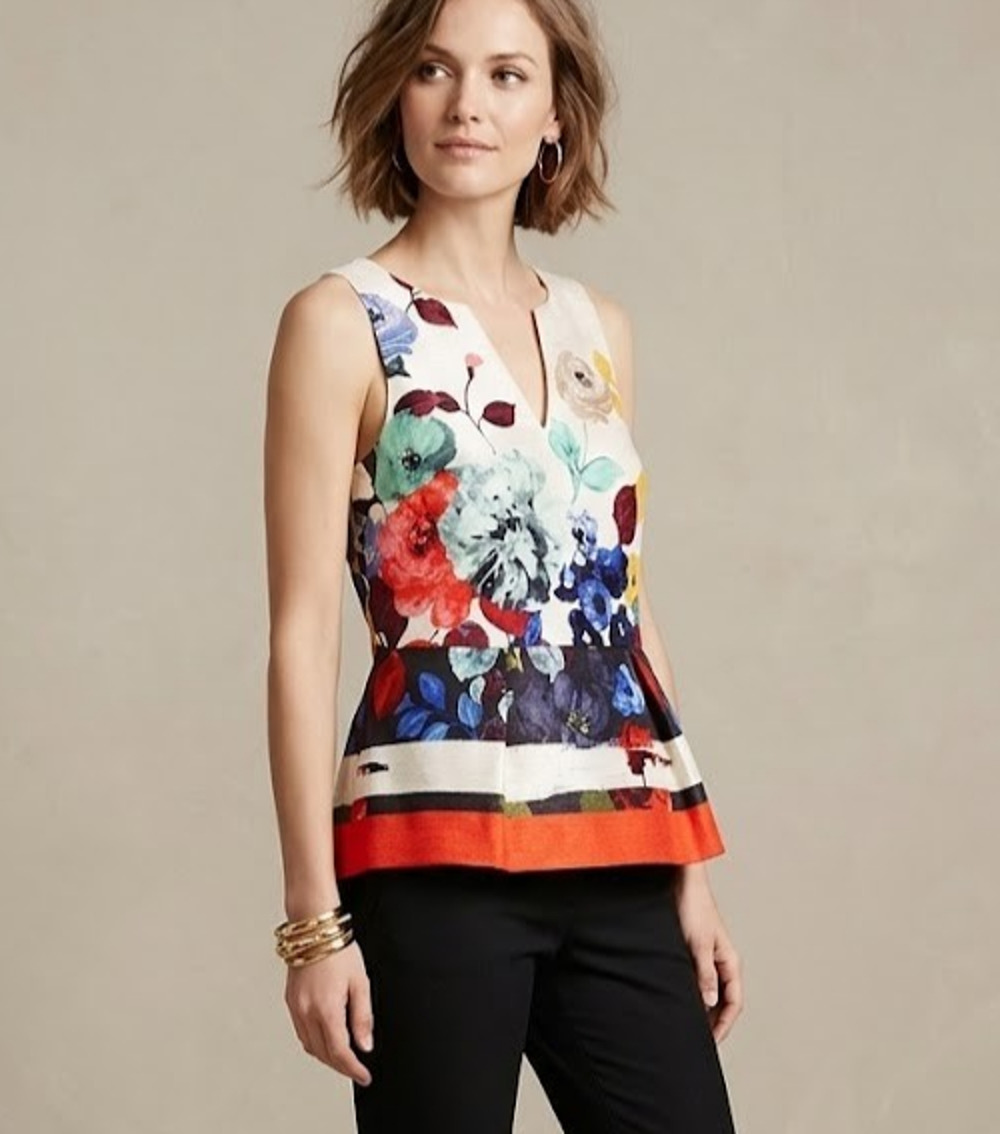 Anthropologie HD in Paris Floral Sleeveless Top Blouse Back Zip Multi-Color Sz 4